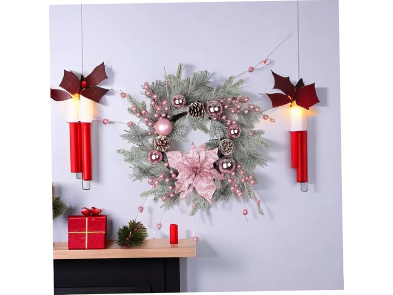 Couronne de noël artificielle 50cm pour porte d'entrée – pommes de pin, nœud et boules, intérieurextérieur - Conforama E