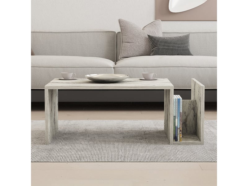  Table basse rectangulaire couleur marbre avec rangement intégré  - Conforama D