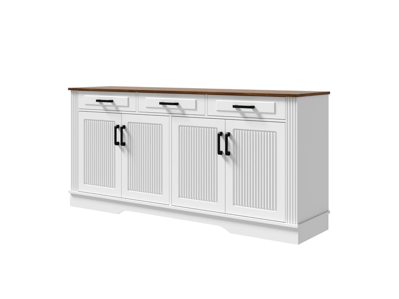 Buffet 160x40x75 cm, 4 portes rainurées, 3 tiroirs, étagères intérieures, poignées noires, rangement salon salle à manger - blanc - Conforama A