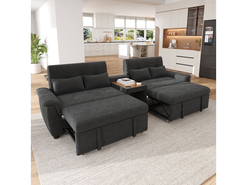  Canapé convertible, canapé-lit, en chenille, gris foncé, porte-gobelets, 284 x 138 x 89 cm, dossier réglable  - Conforama A