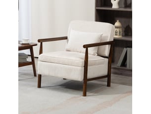 Fauteuil simple 80x61x71.9 cm, assise avec rangement, structure en bois, tissu velours, canapé 1 place, blanc et brun