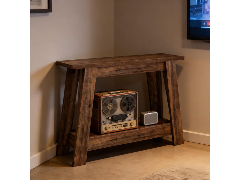  Console d'entrée rustique à 2 niveaux en mdf marron rustique 105x30x79,5 cm  - Conforama B