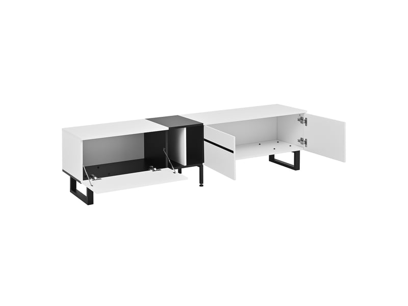  Meuble tv blanc 180 cm – portes coulissantes, niches ouvertes et compartiment rabattable  - Conforama D