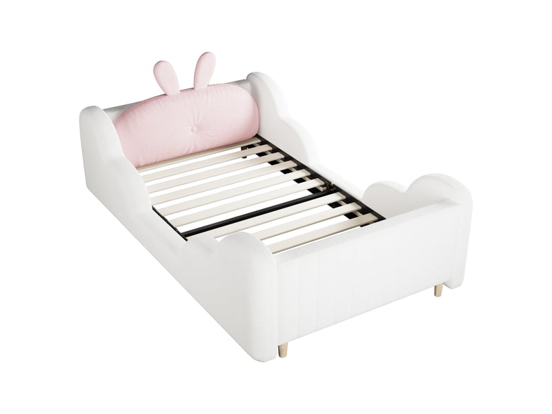  Lit enfant 90x200 cm, 2 paquets, à monter soi-même, avec coussin lapin et barrières nuage  - Conforama W