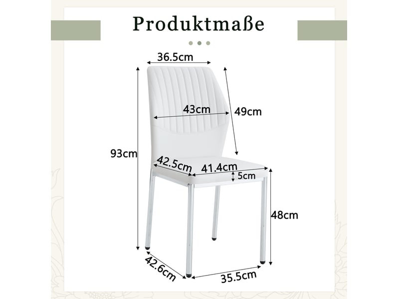  Lot de 4 chaises de salle à manger 93 cm pour cuisine, mobilier de repas, dossier à rainures, pu, blanc+argenté  - Conforama C
