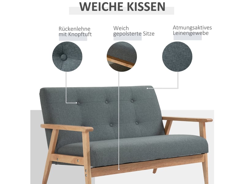  Canapé 2 places 115x66,5x73 cm gris foncé en tissu, structure en bois, style scandinave compact  - Conforama B