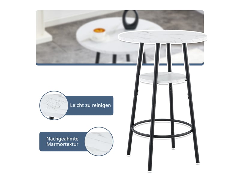  Table de bar avec étagère de rangement pour cuisine en mdf et métal 60×60×89 cm blanc  - Conforama C