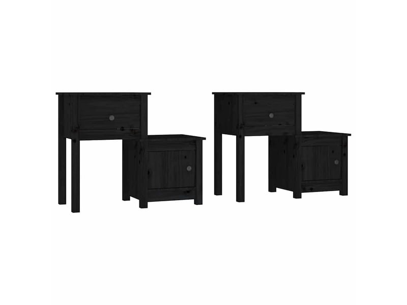  Lot de 2 tables de chevet - cabinet de chevet - table de nuit noir 79,5x38x65,5 cm bois de pin massif  - Conforama A