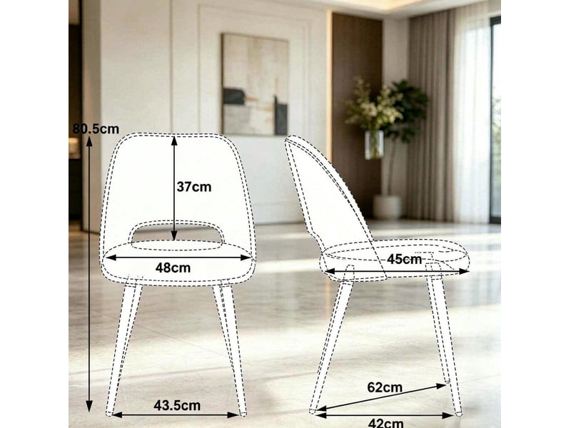  Chaise de salle à manger lot de 6 avec dossier ergonomique et pieds en métal noir, en tissu côtelé bleu  - Conforama C