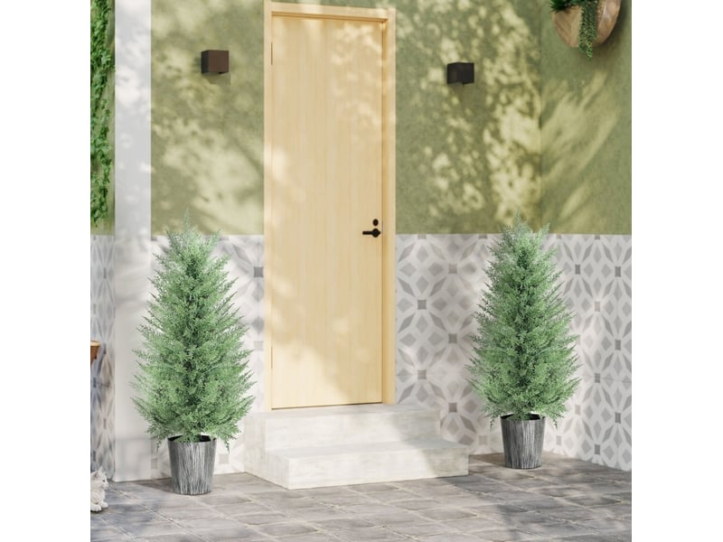  Lot de 2 plantes artificielles cyprès 90 cm vertes en plastique avec protection uv, décor sans entretien  - Conforama B