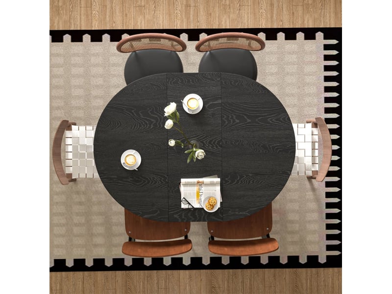  Table à manger ronde extensible 110150x110x75 cm, 4-6 personnes, rangement intégré, structure mdf noir effet bois  - Conforama E