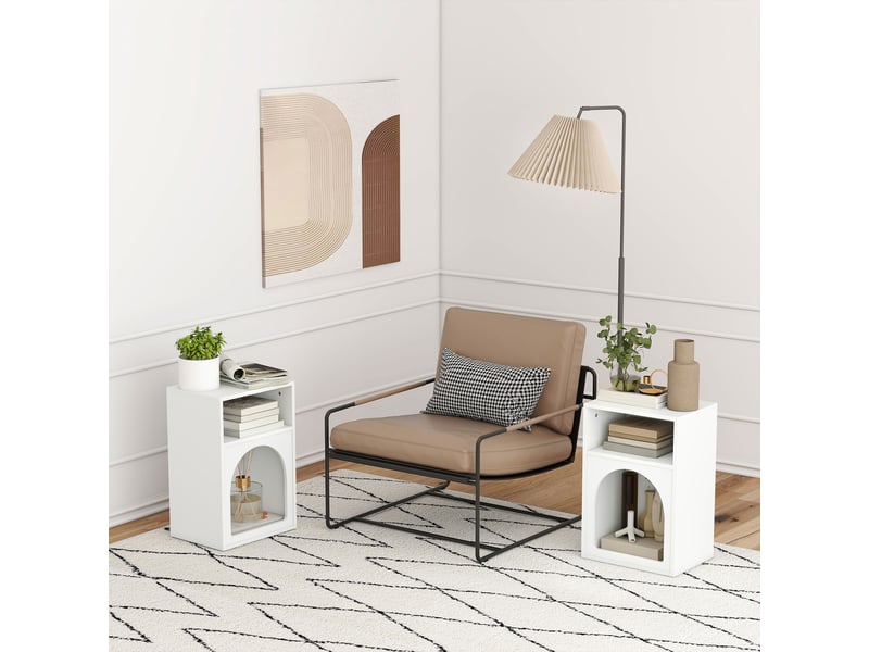  Lot de 2 tables de chevet, table de nuit avec compartiments ouverts, design arqué, blanc, 40 x 30 x 60 cm  - Conforama R