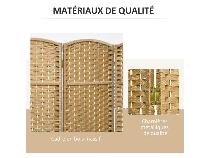  Paravent interieur en bois 4 panneaux 160 x 170 cm séparateur de pièce pliable pour salon, naturel, chambre à coucher  - Conforama R