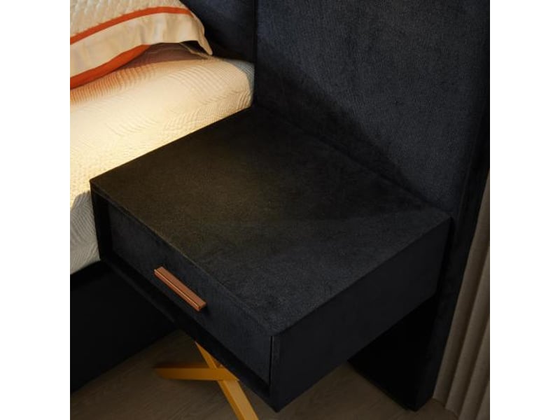  Lit-coffre réglable velours 266x205x117 cm avec rangement, cadre vertical quilté, 2 bancs et 2 lampes led latérales  - Conforama D