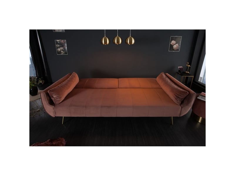  Canapé droit danna rose poudré – canapé scandinave convertible en velours avec pieds en métal  - Conforama E