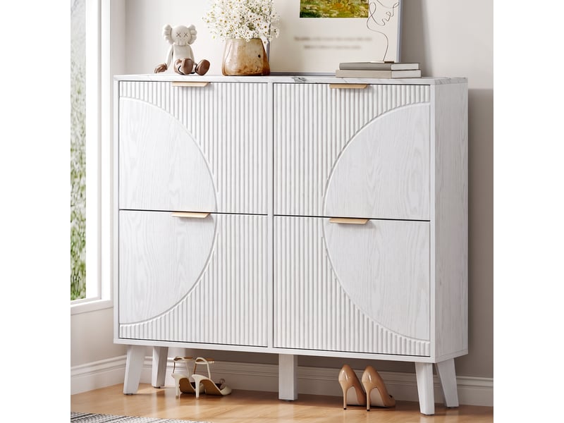  Meuble à chaussures 105 x 24 x 95,5 cm mdf blanc, 4 rabats,grand rangement d'entrée GL Store - Conforama B