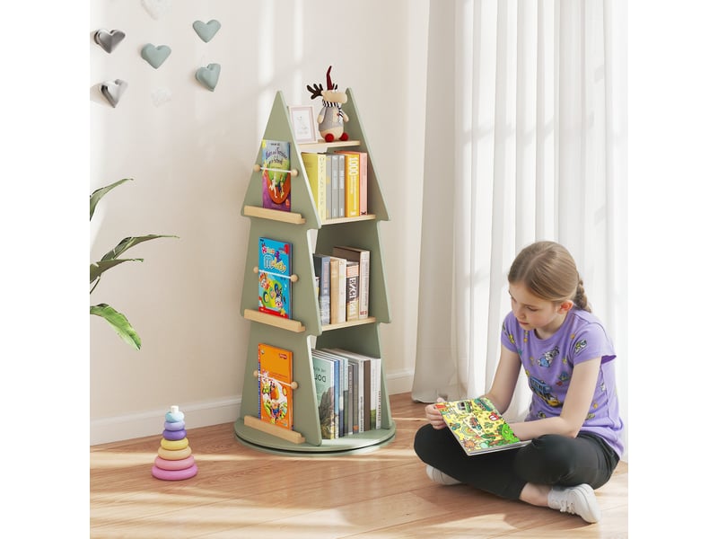 Bibliothèque rotative en forme d'arbre, bibliothèque enfant avec coins arrondis, surface lisse, base antidérapante, etagère enfant à 4 niveaux - Conforama E