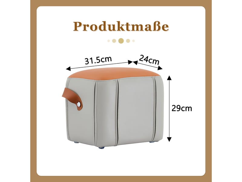  Pouf repose-pieds rembourré en similicuir avec poignée, gris et orange 31.5x24x29cm - Conforama E
