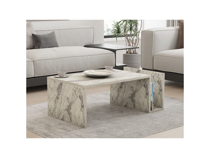  Table basse mdf effet marbre freesia - l86,8 x h32,4 x p50 cm - design moderne  - Conforama B