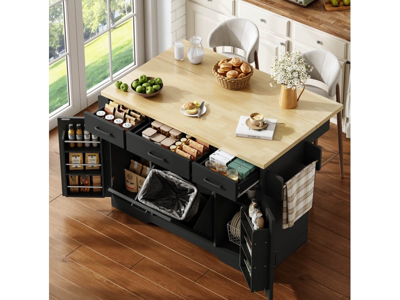  Îlot de cuisine mobile 120x45(70)x87 cm avec plateau rabattable en mdf noir  - Conforama C