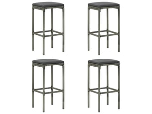 Lot de 4 tabouret de bar, chaise de bar avec coussins gris résine tressée