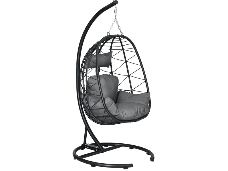  Fauteuil suspendu en rotin avec support, coussins et housse imperméable, noir, 195 cm, 150 kg  - Conforama A