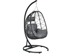Fauteuil suspendu en rotin avec support, coussins et housse imperméable, noir, 195 cm, 150 kg