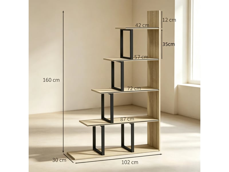  Bibliothèque de rangement - etagère-escalier industrielle à 5 niveaux, utilisable comme séparateur de pièce et bibliothèque  - Conforama C