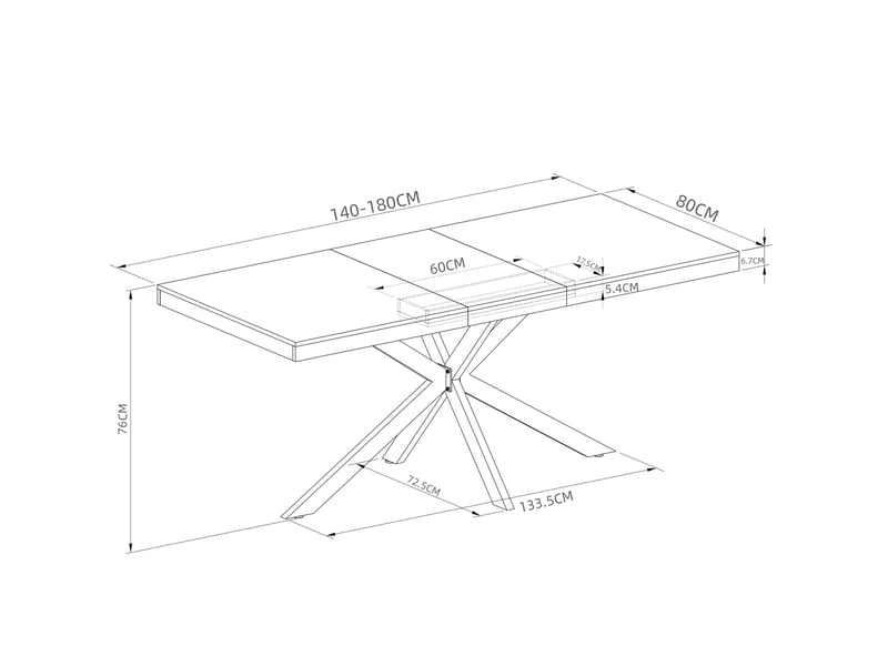 Table à manger extensible 4-6 places 140-180x80x76 cm, rangement, mdf et métal naturel - Conforama E