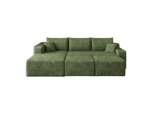 Canapé d’angle,241x151 cm,5 places à assise profonde,velours côtelé,vert