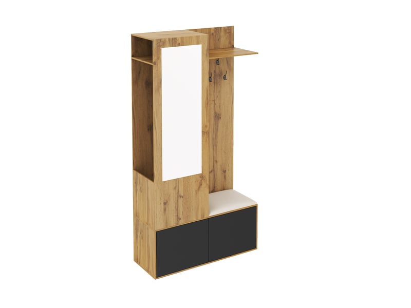  Portemanteau avec banc et rangement 100 x 191 cm en mdf noir et bois  - Conforama R