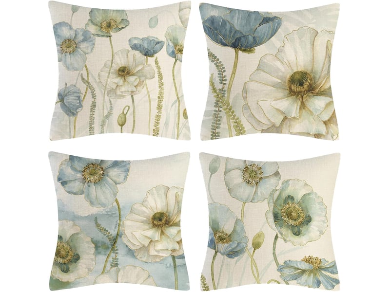  Lot de 4 housse de coussin - fleurs bleu beige housse coussin en lin lot de 4 décoratif fleuri moderne housses coussin 45 x 45 cm motif nature printemps taie oreiller deco interieur li  - Conforama A