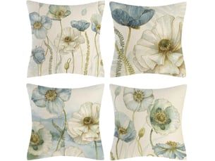 Lot de 4 housse de coussin - fleurs bleu beige housse coussin en lin lot de 4 décoratif fleuri moderne housses coussin 45 x 45 cm motif nature printemps taie oreiller deco interieur li