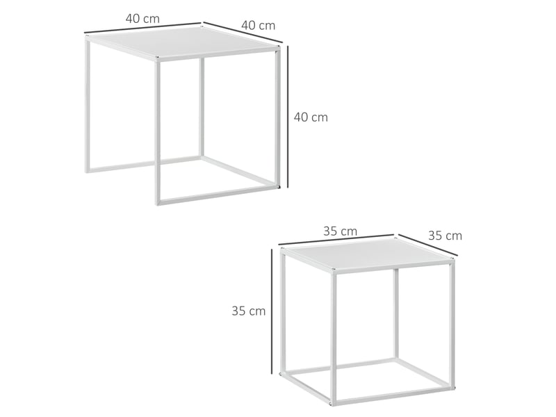  Lot de 2 tables basses carrées gigognes en acier blanc, jusqu’à 10 kg par table  - Conforama C