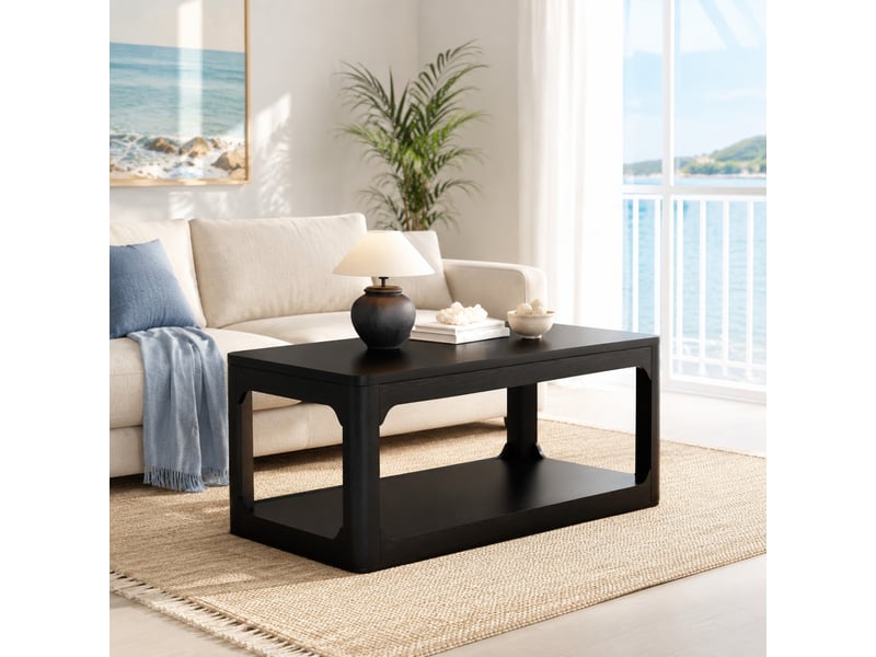  Table basse 100 x 50 x 44,5 cm en mdf à deux niveaux noire chicfurn  - Conforama B