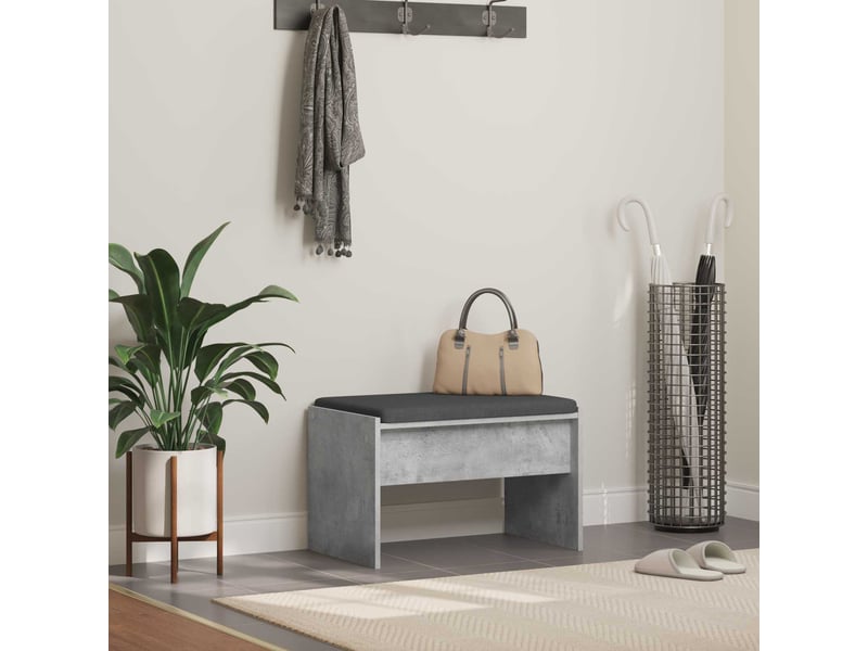  Banc d'entrée, banc interieur avec coussin gris béton 63x38x40 cm  - Conforama B