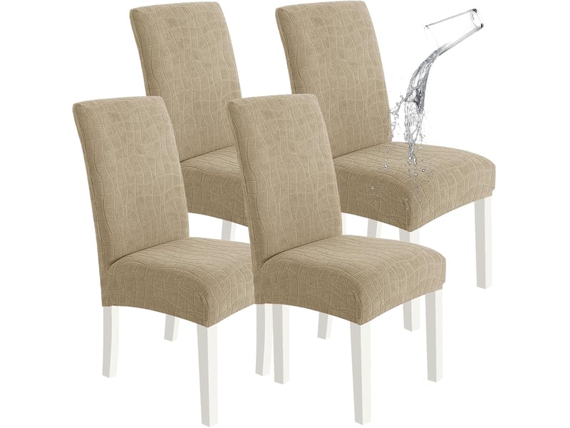  Housse de chaise de salle à manger imperméable – douce, extensible et ajustée – texture ondulée – résistante aux taches et antidérapante – kaki  - Conforama A