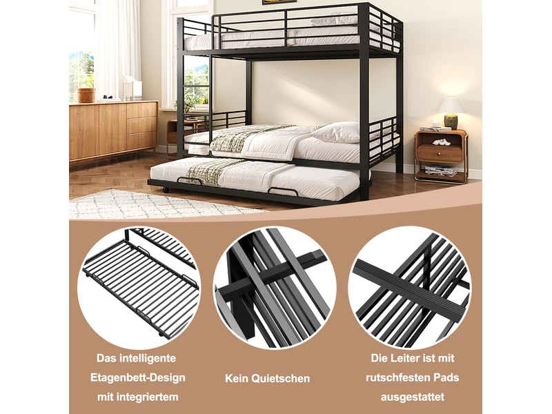 Lit superposé gigogne 140x200 cm, garde-corps anti-chute, échelle,  métal noir, sans matelas  - Conforama D