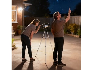 Télescope astronomique 70 mm blanc, trépied réglable en aluminium, trois oculaires et lentille barlow
