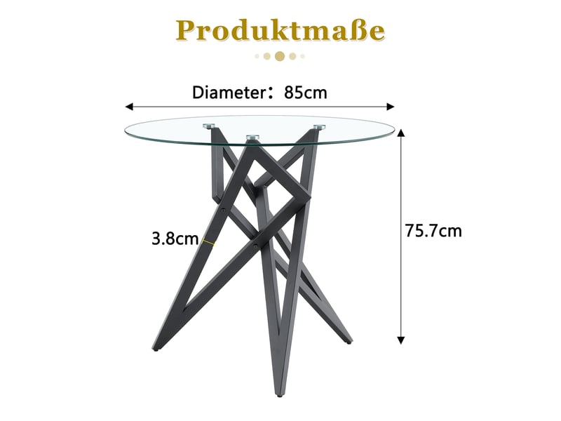  Table basse ronde en verre trempé ø 85 cm, piètement géométrique en métal noir  - Conforama C