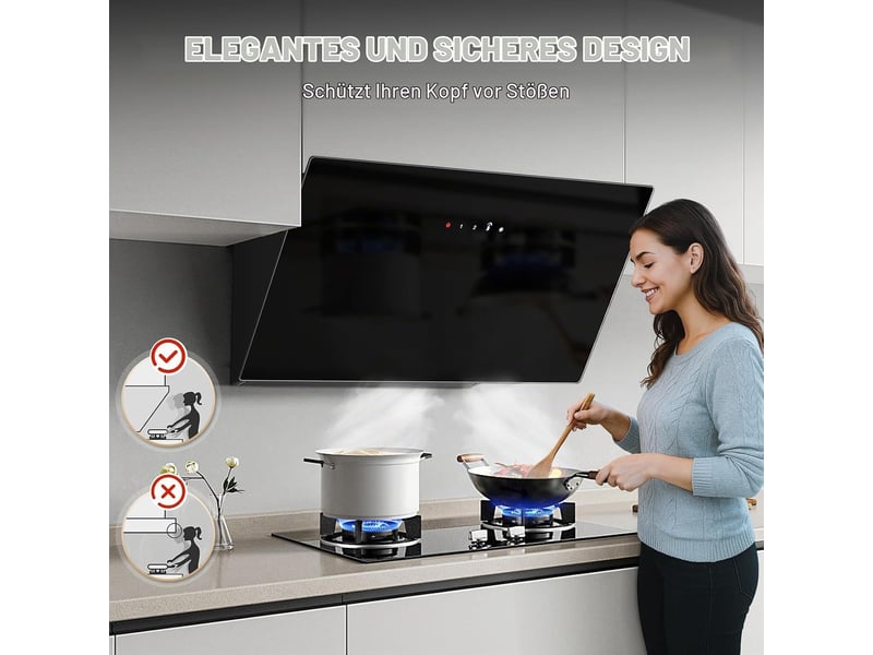 Hotte aspirante murale noire 60 cm, évacuation et recyclage, débit 450 m³h, commande tactile, led et moteur a+++ - Conforama W