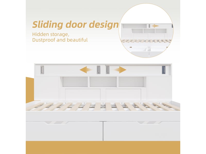  Lit de jour enfant 140x190 multifonctionnel avec tiroirs et armoire mdf - blanc  - Conforama W