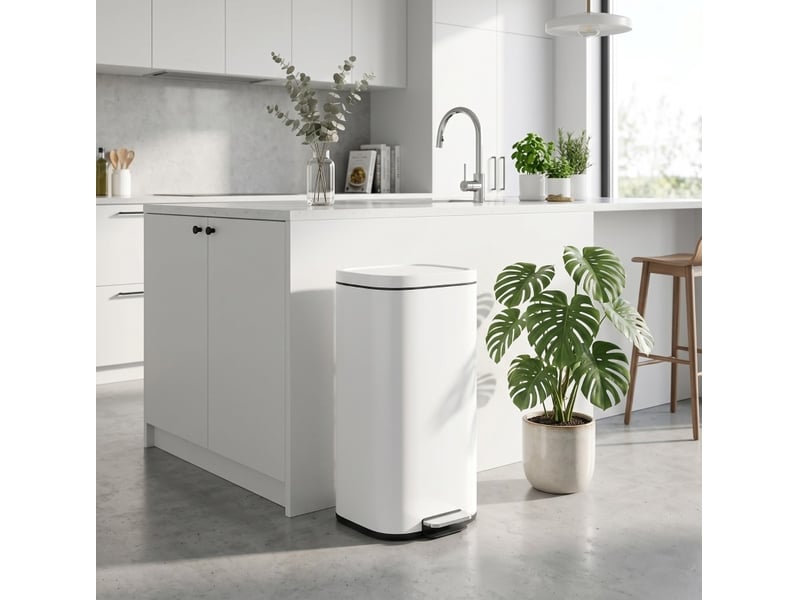  Poubelle de cuisine 30 l blanche en métal, à pédale avec fermeture silencieuse et seau amovible anti-traces  - Conforama B