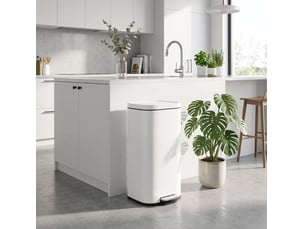 Poubelle de cuisine 30 l blanche en métal, à pédale avec fermeture silencieuse et seau amovible anti-traces