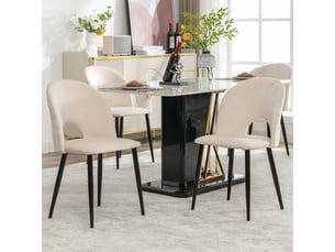 Lot de 4 chaises de salle à manger en velours avec motif losange au dos,dossier creux et pieds réglables en métal noir,beige