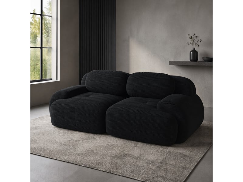  Canapé modulable 2 places modenvie sans cadre en velours côtelé noir 208 x 103 x 70 cm  - Conforama B