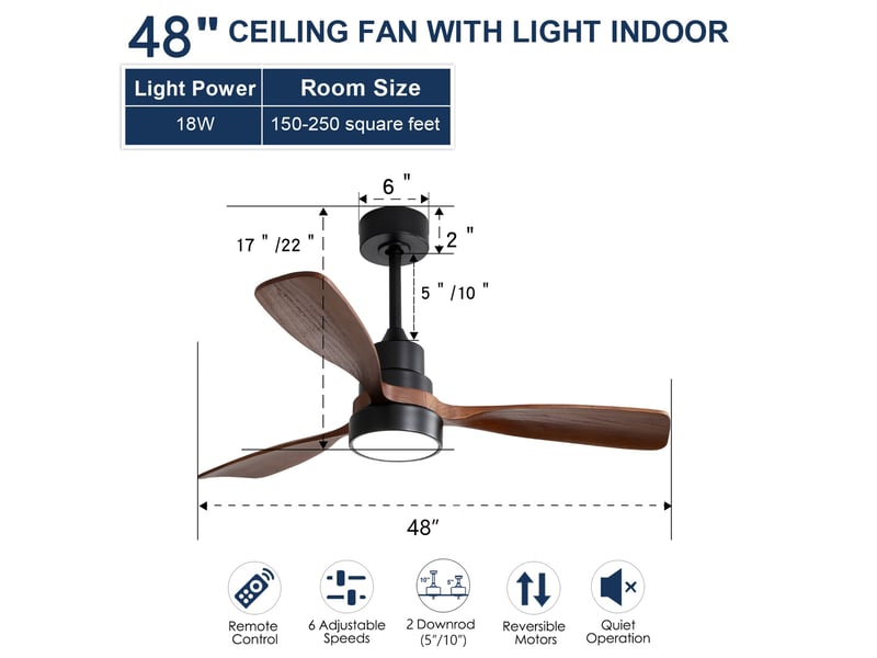 Ventilateur de plafond rolipo silencieux avec lumière led et télécommande moteur dc réversible - Conforama W