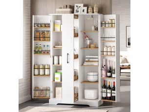 Buffet de cuisine haut avec 2 portes, 4 étagères et tiroir vertical à épices, en mdf blanc, 78 × 40 × 150 cm