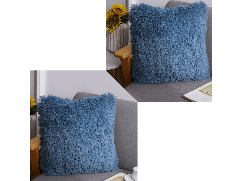  Lot de 2 housse de coussin de canapé fourrure de luxe decoration 40 x 40 cm bleu canapé maison chambre lit super doux peluche taie d'oreiller décorative  - Conforama A