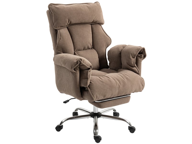  Chaise de bureau ergonomique, dossier inclinable, repose-pieds, tissu doux, marron clair  - Conforama B